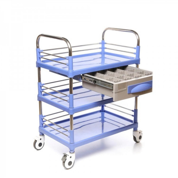 Стол манипуляционный медицинский с выдвижным ящиком, трехполочный МЕТ SIY-150-1