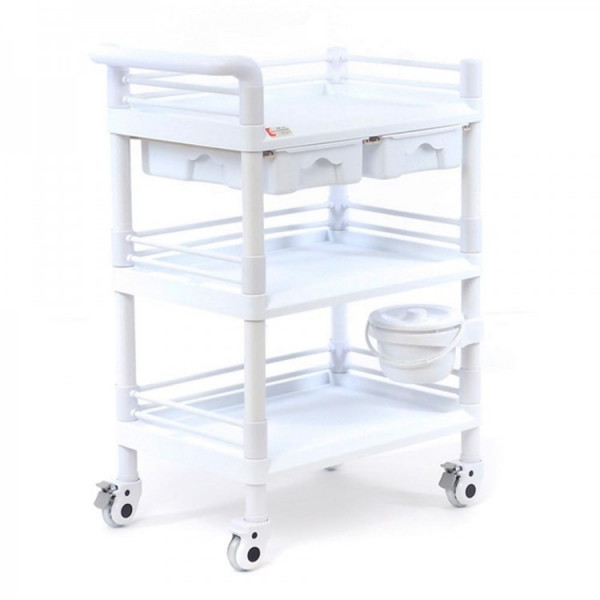 Стол манипуляционный трёхполочный медицинский с двумя выдвижными ящиками МЕТ SPY-130