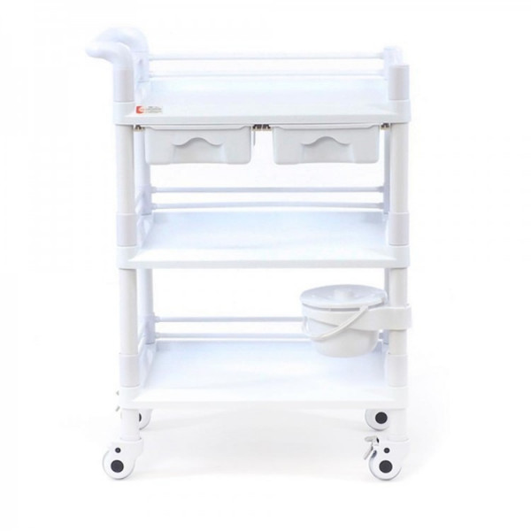 Стол манипуляционный трёхполочный медицинский с двумя выдвижными ящиками МЕТ SPY-130-3