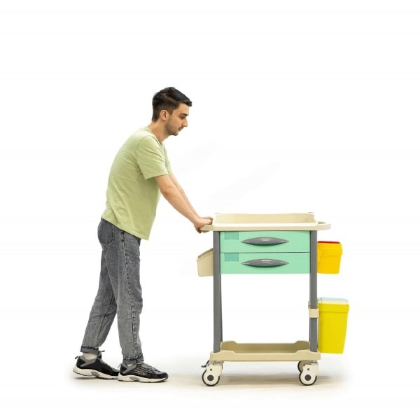 Столик манипуляционный медицинский с двумя ящиками MET BLQ 008-6