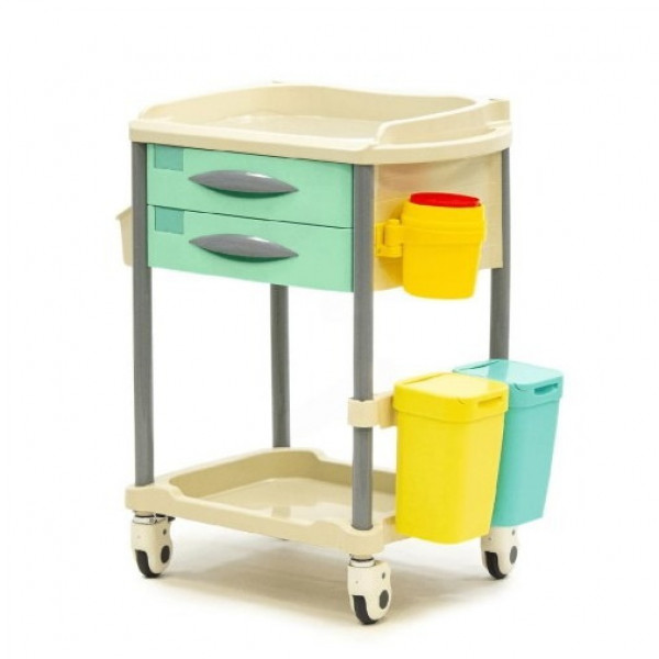 Столик манипуляционный медицинский с двумя ящиками MET BLQ 008