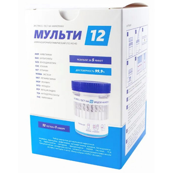 Экспресс-тест на 12 видов наркотиков ИммуноХром-НАРКО-Экспресс с жидкокристаллическим термометром для контроля температуры образца (Мульти-12)